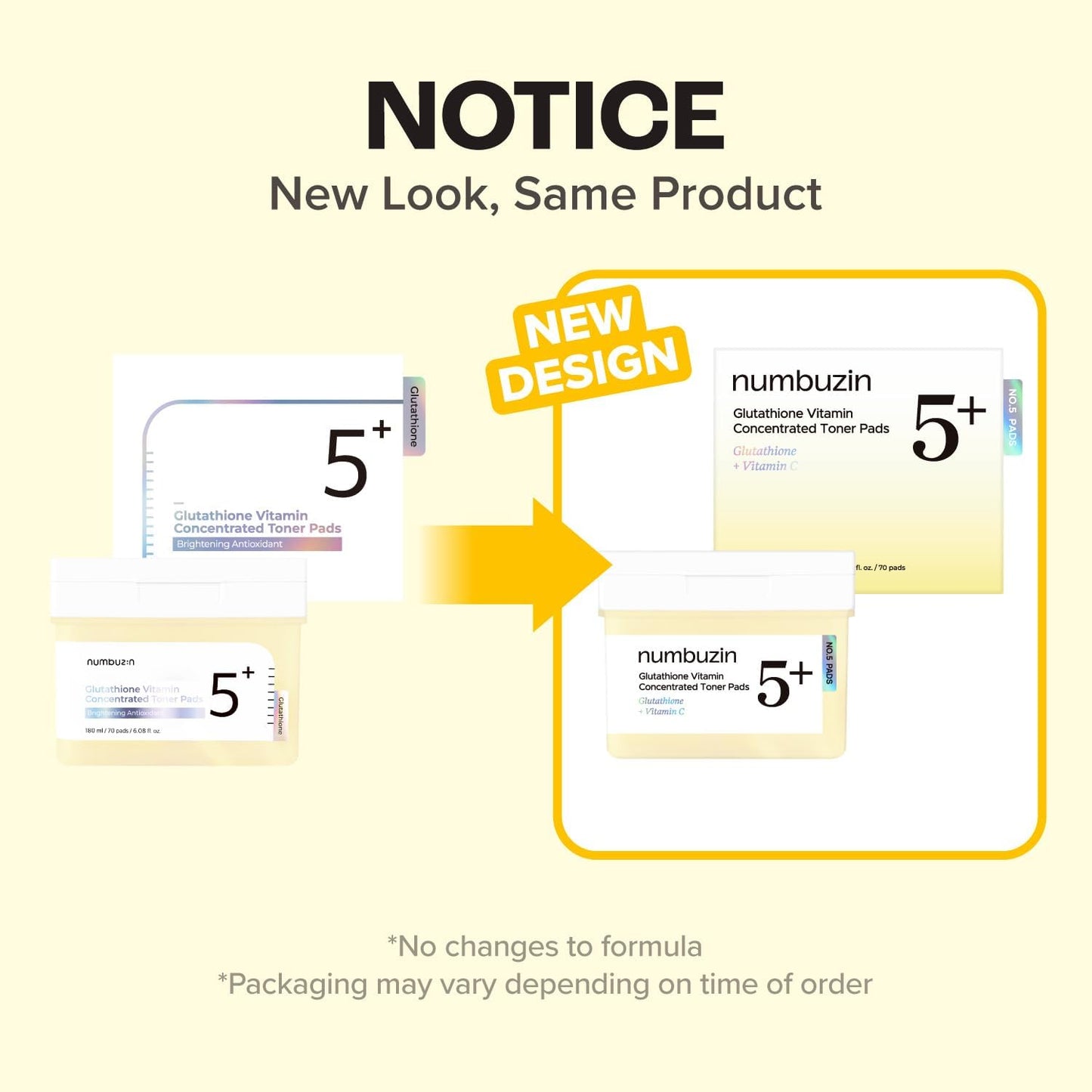 Numbuzin No.5 Vitamin-Niacinamide Concentrated Pad, Daily Double-Sided Facial Pads 180 ml (70 Pads)
