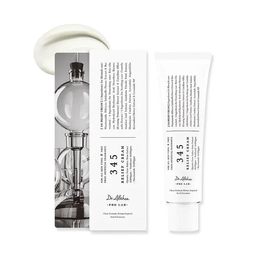 Dr. Althea 345 Relief Cream tube with gel-cream swatch