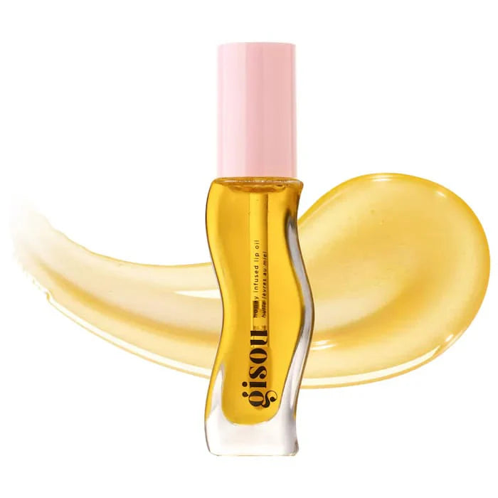 Gisou Honey Infused Hydrating Lip Oil bottle with golden translucent oil